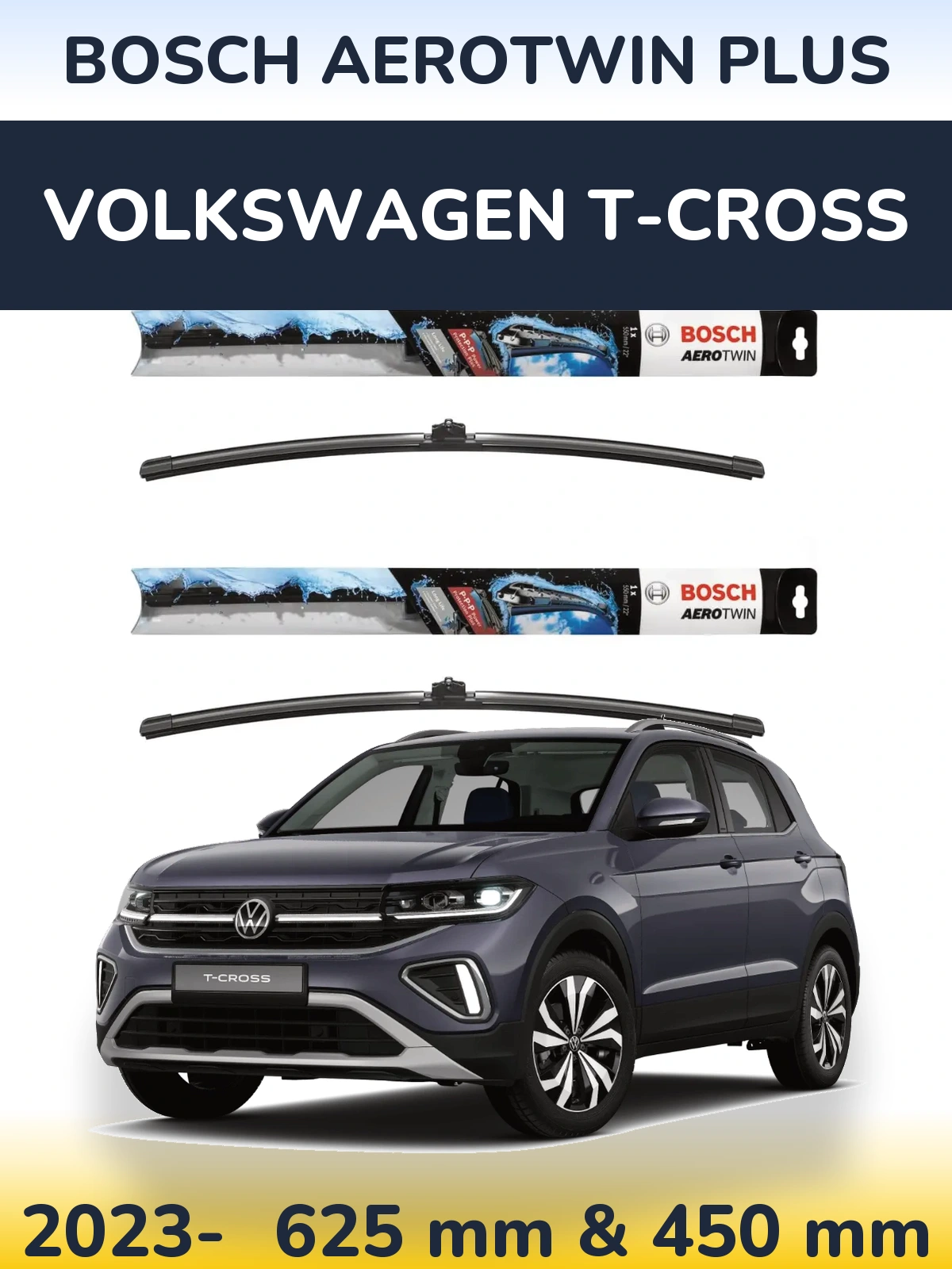 Комплект передніх щіток BOSCH AeroTwin Plus 600 & 450 мм для Volkswagen T-Cross 2023-2026