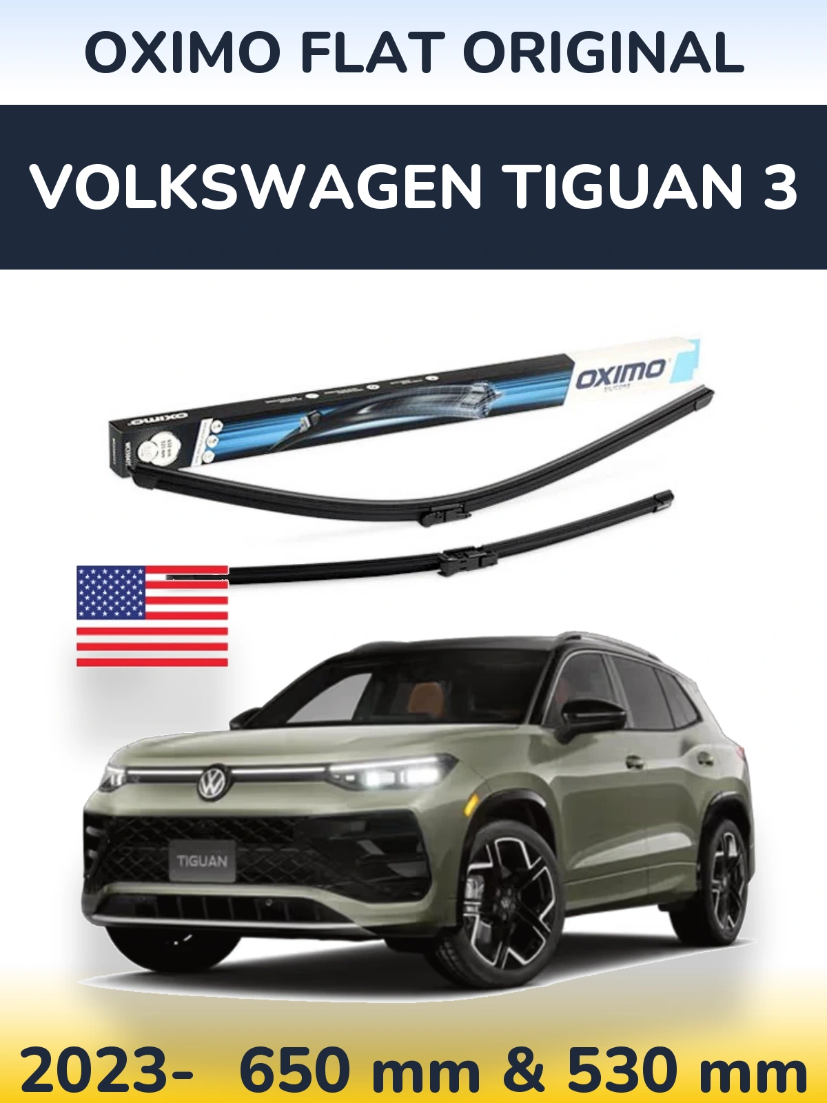 Front wiper blade set Oximo Flat Original 650 & 530 mm for Volkswagen Tiguan 3 2023-2026