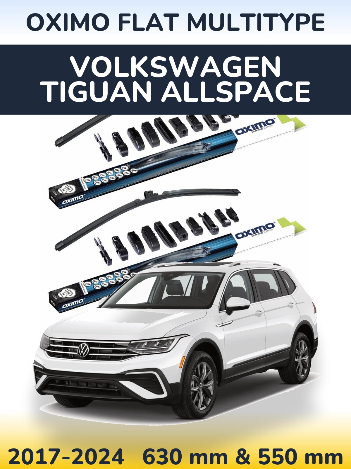 Front wiper blade set Oximo Flat MultiTipse 600 & 550 mm for Volkswagen Tiguan Allspace 2017-2024