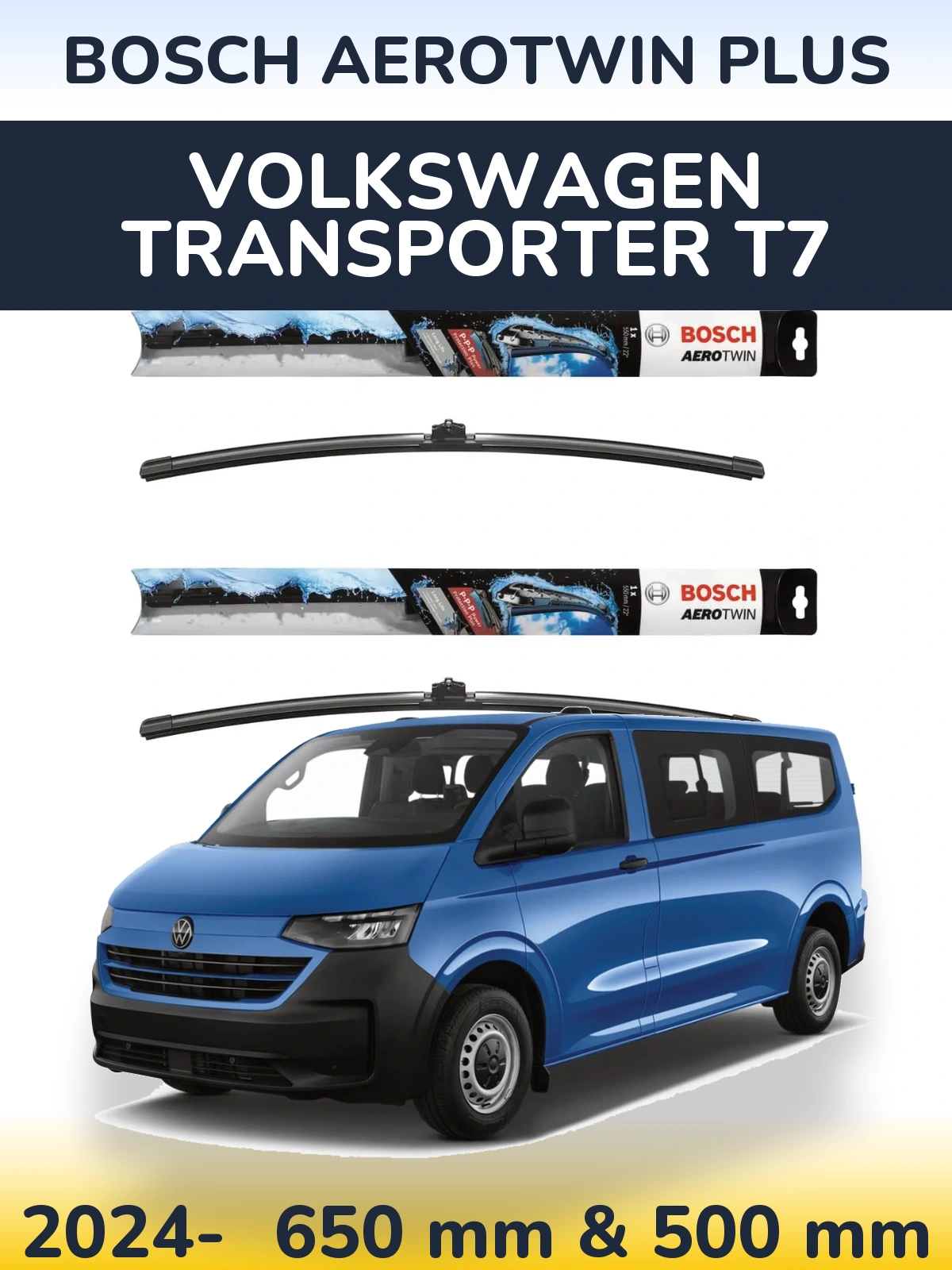 Комплект передніх щіток BOSCH AeroTwin Plus 650 & 500 мм для Volkswagen Transporter T7 2024-2026