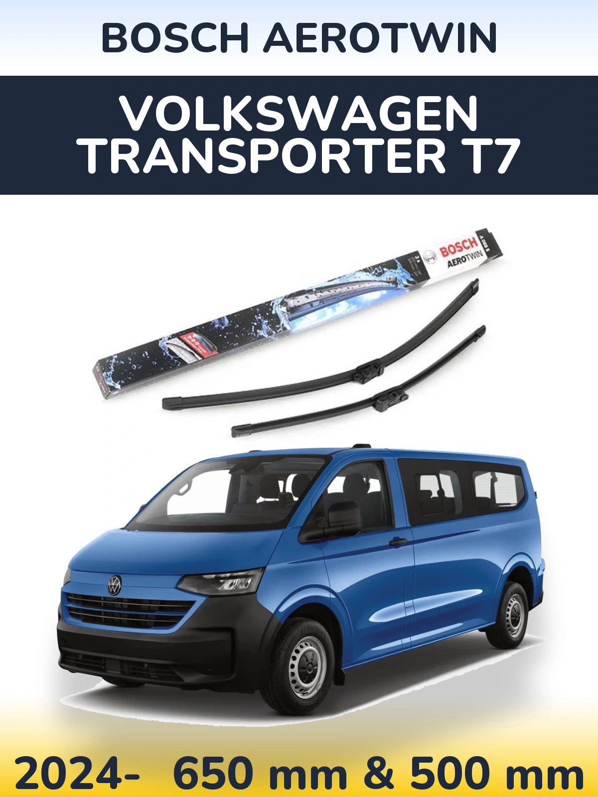 Комплект передніх щіток BOSCH AeroTwin 650 & 500 мм для Volkswagen Transporter T7 2024-2026