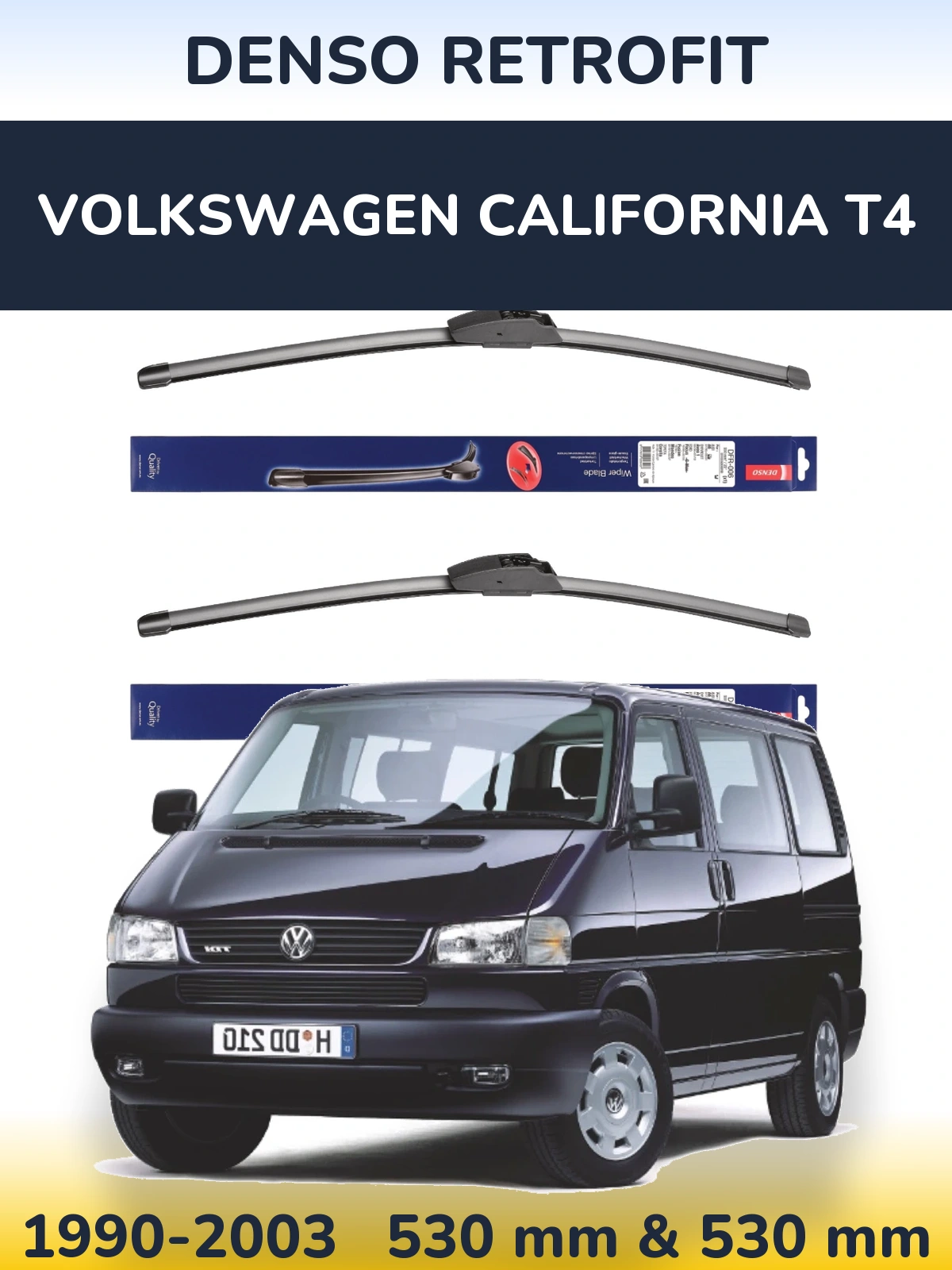 Front wiper blade set Denso Retrofit 530 & 530 mm for Volkswagen California T4 1990-2003