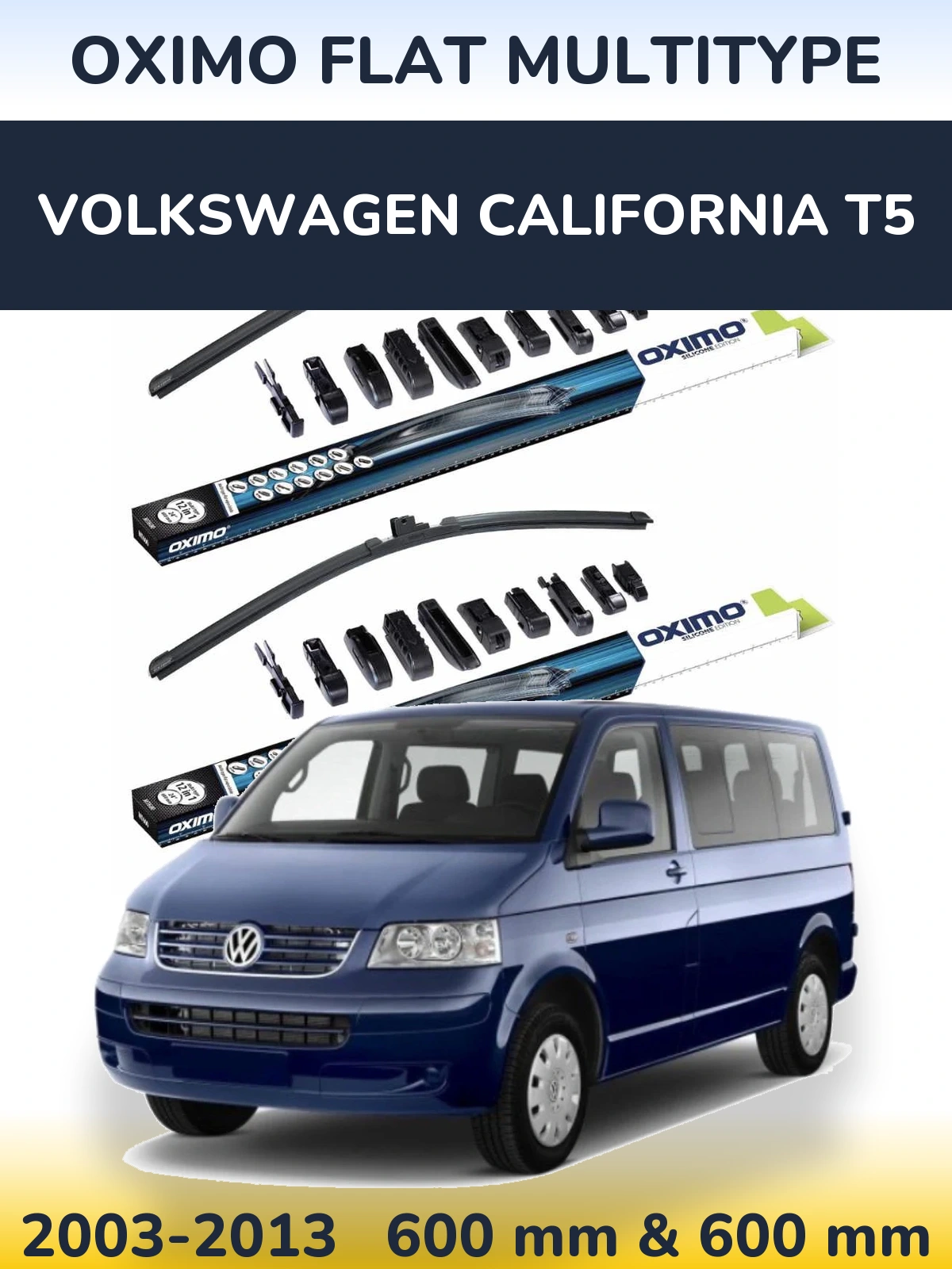 Front wiper blade set Oximo Flat MultiTipse 600 & 600 mm for Volkswagen California T5 2003-2013