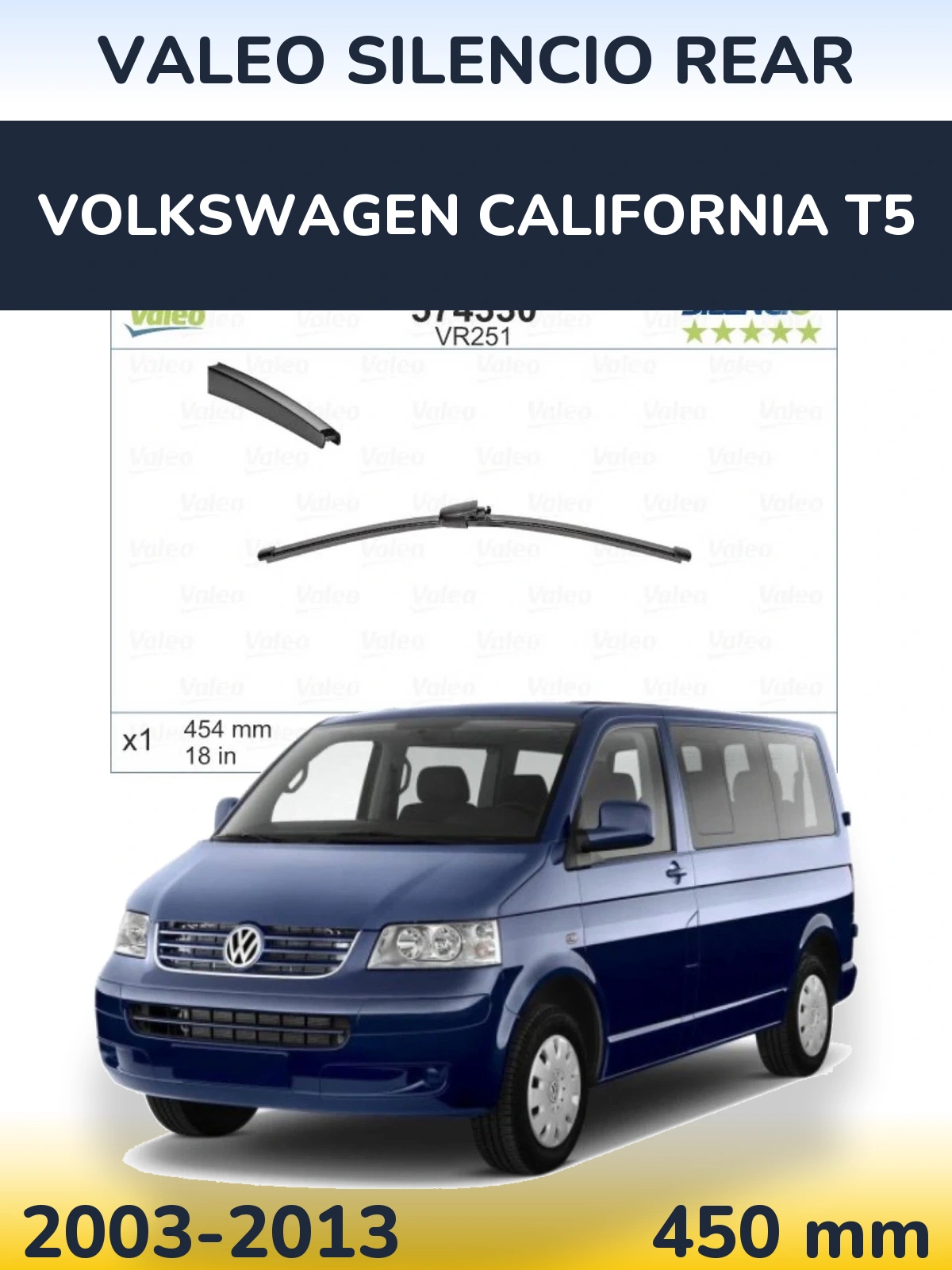 Задний дворник Valeo Silencio Rear 454 мм для Volkswagen California T5 2003-2013