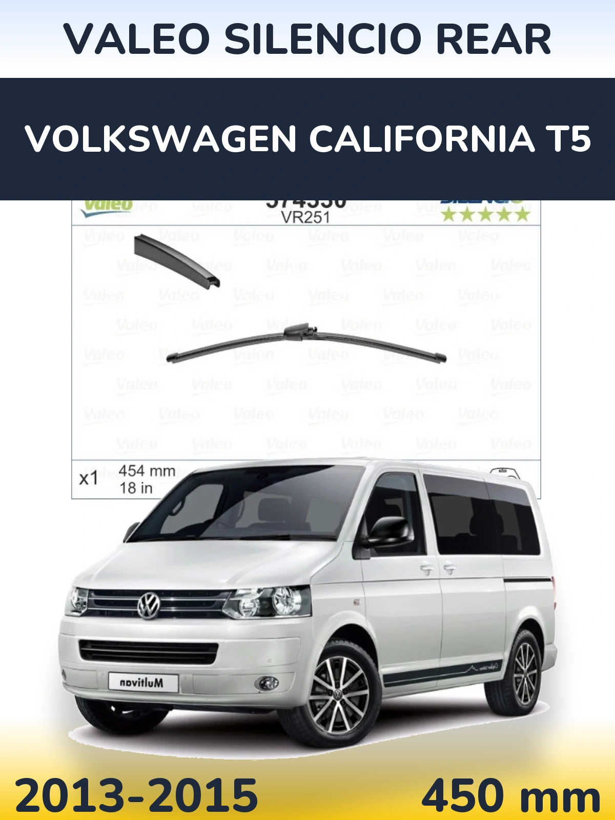 Rear wiper blade Valeo Silencio Rear 454 mm for Volkswagen California T5 2013-2015