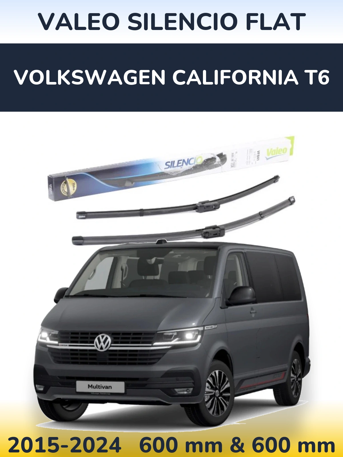 Front wiper blade set Valeo Silencio Flat 600 & 600 mm for Volkswagen California T6 2015-2024