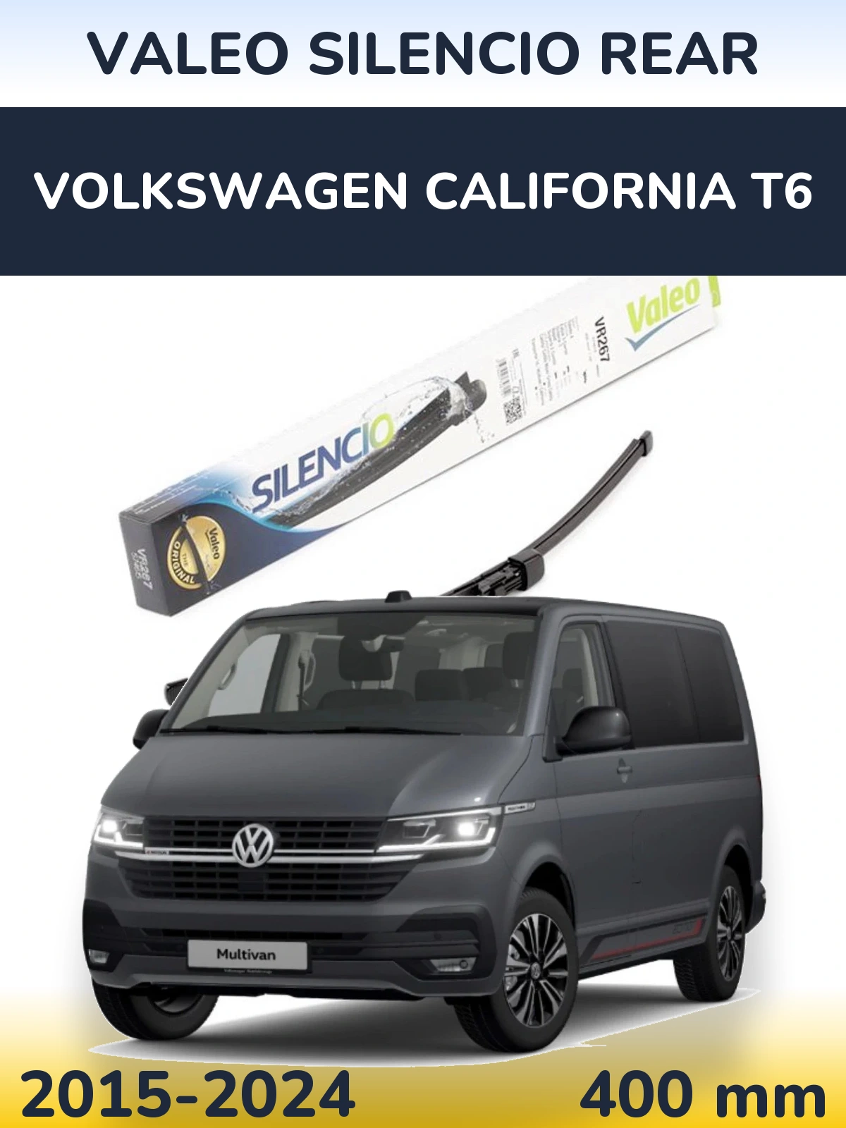 Rear wiper blade Valeo Silencio Rear 400 mm for Volkswagen California T6 2015-2024