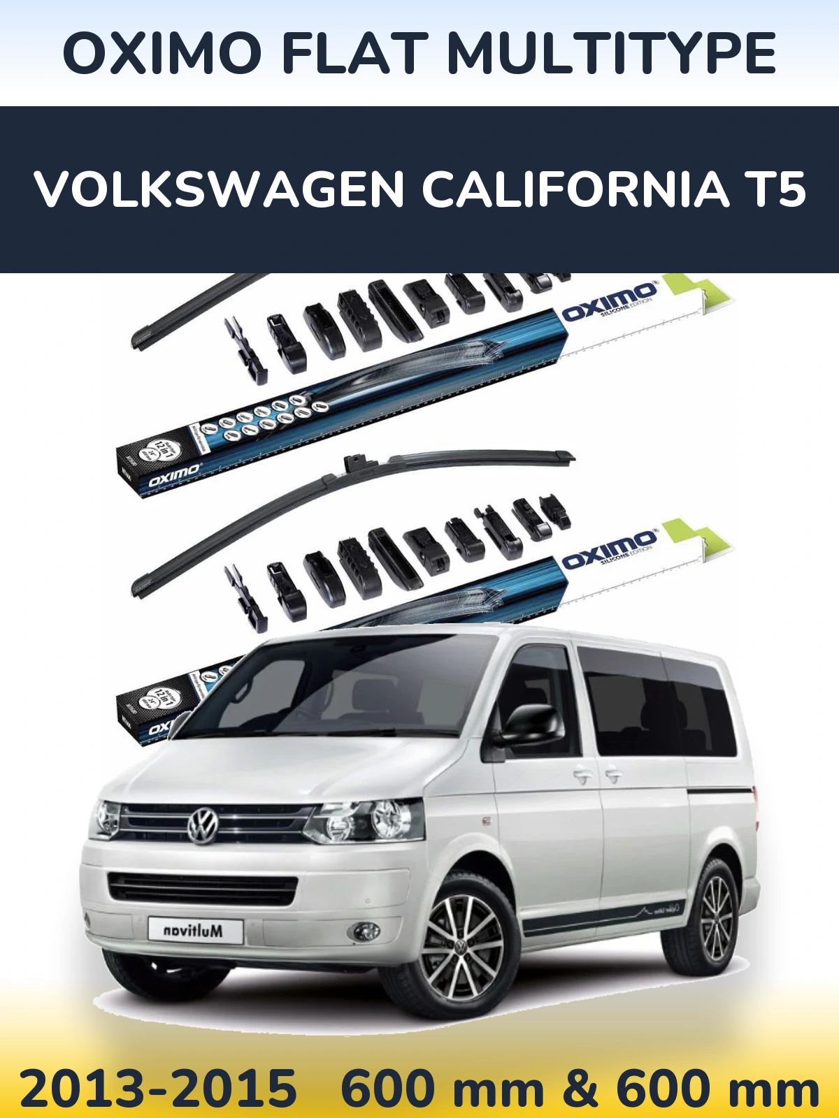 Front wiper blade set Oximo Flat MultiTipse 600 & 600 mm for Volkswagen California T5 2013-2015