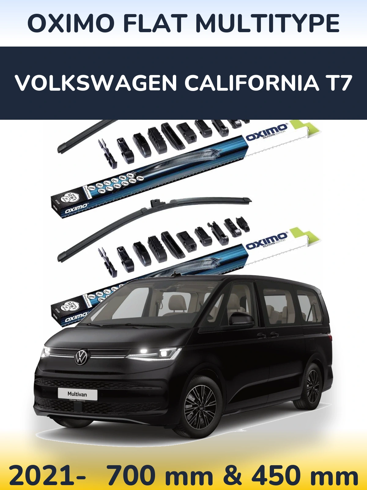 Front wiper blade set Oximo Flat MultiTipse 700 & 450 mm for Volkswagen California T7 2021-2026