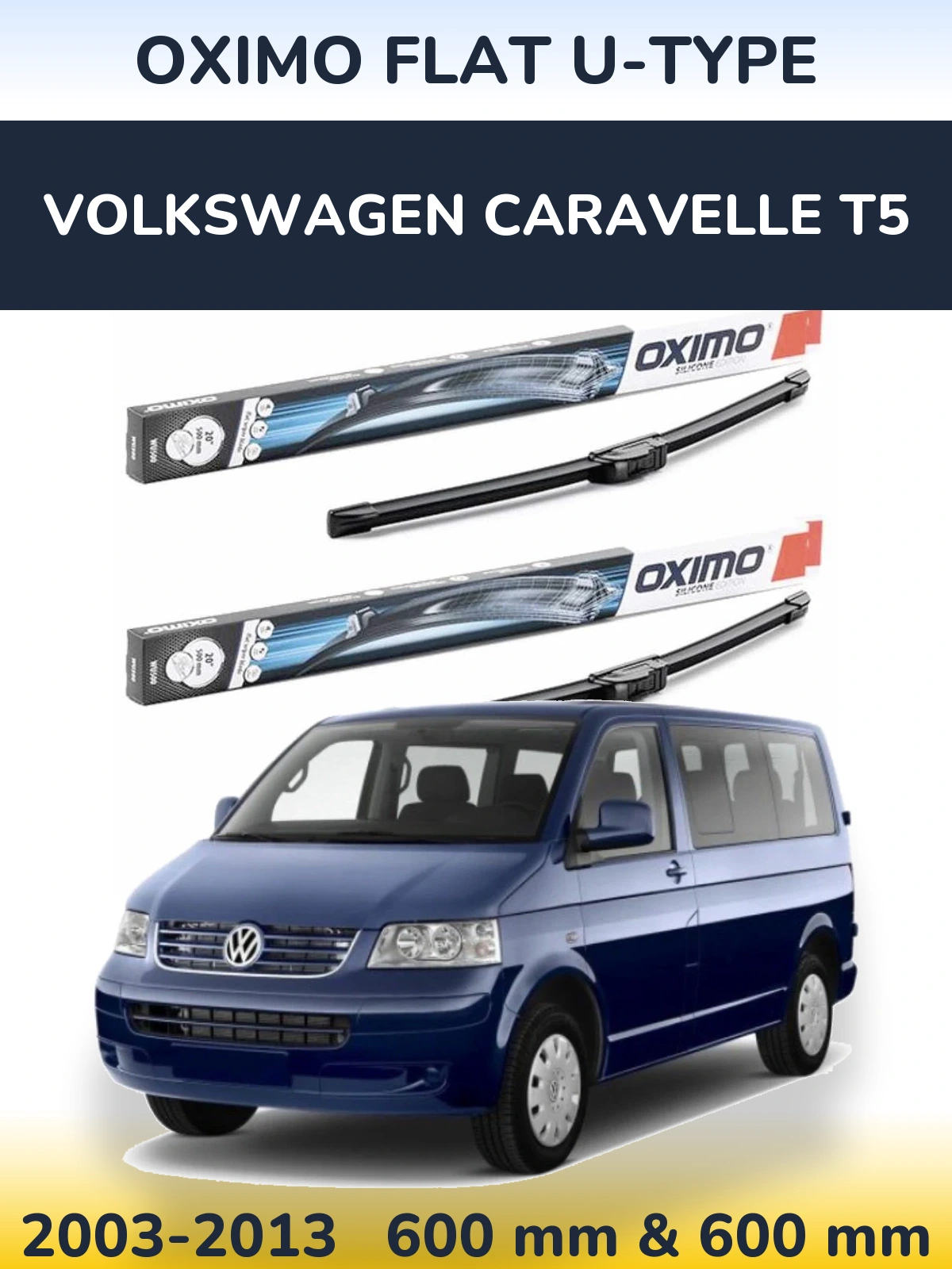 Комплект передних дворников Oximo Flat U-type 600 & 600 мм для Volkswagen Caravelle T5 2003-2013
