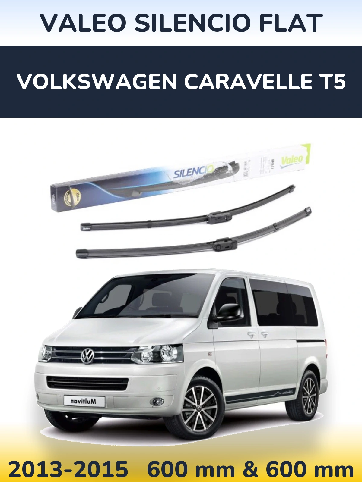 Front wiper blade set Valeo Silencio Flat 600 & 600 mm for Volkswagen Caravelle T5 2013-2015