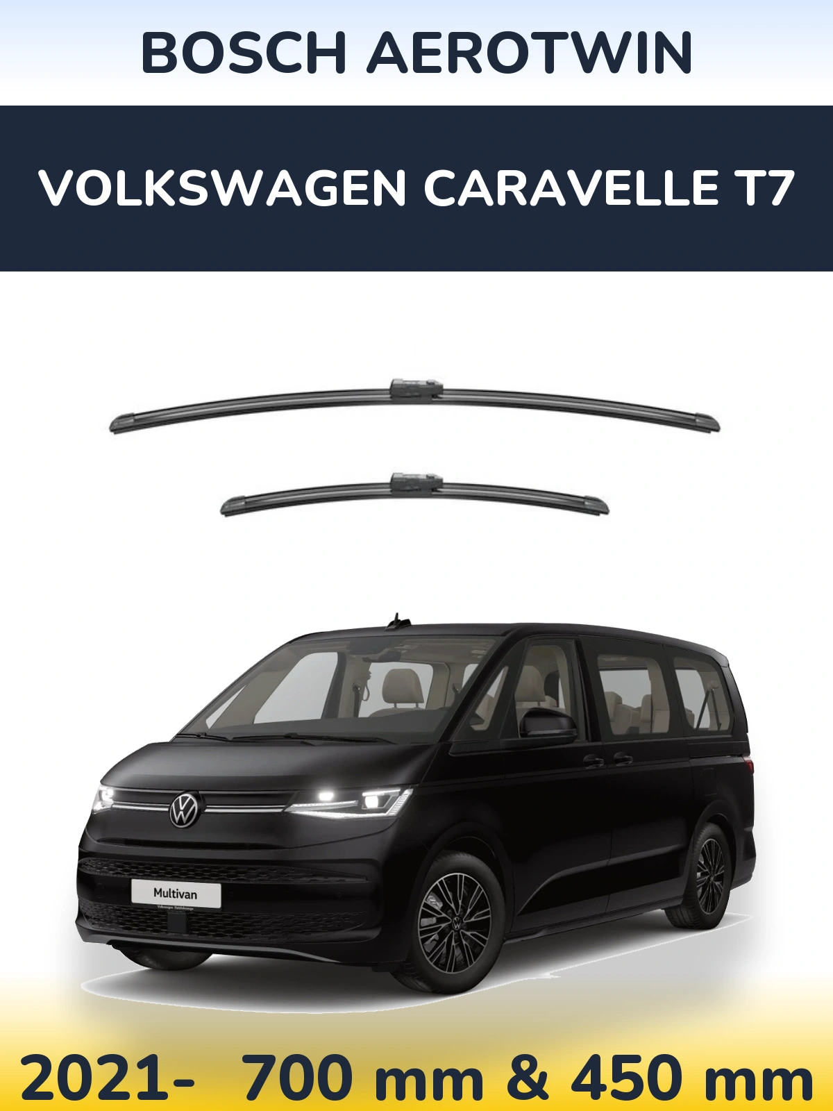 Комплект передних дворников BOSCH AeroTwin 700 & 450 мм для Volkswagen Caravelle T7 2021-2026