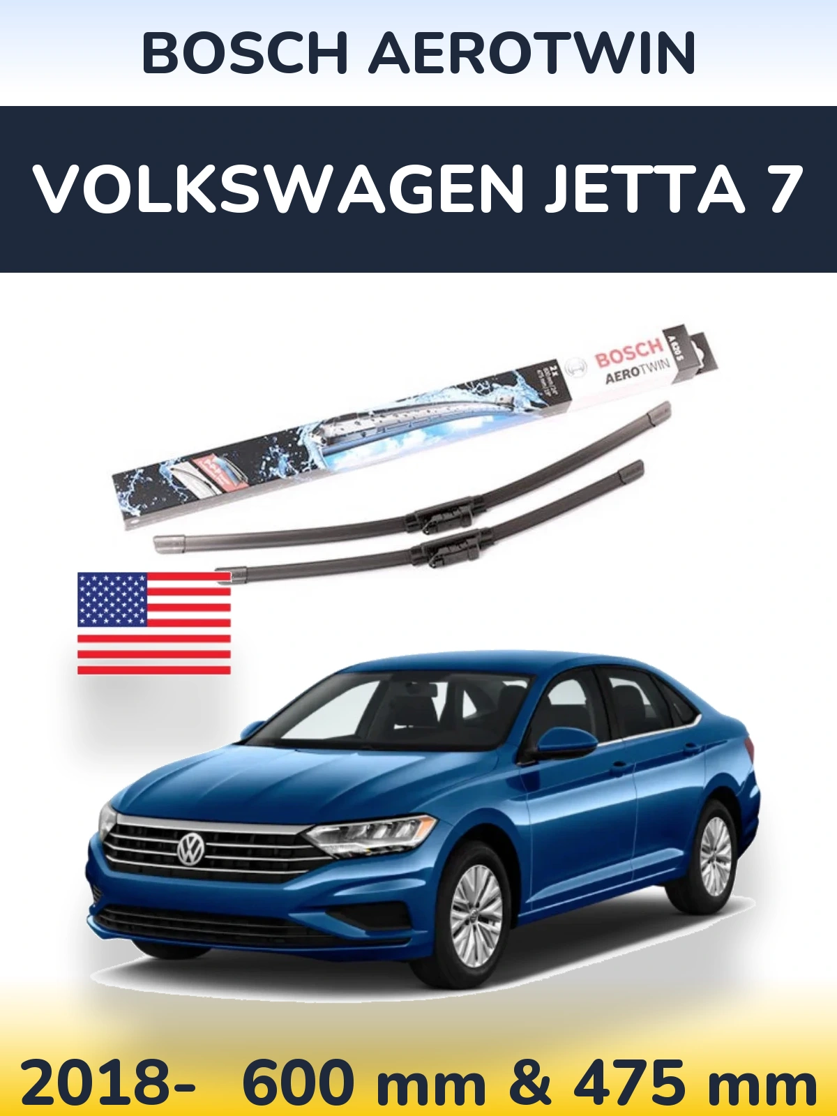 Комплект передніх щіток BOSCH AeroTwin 600 & 475 мм для Volkswagen Jetta 7 2018-2026