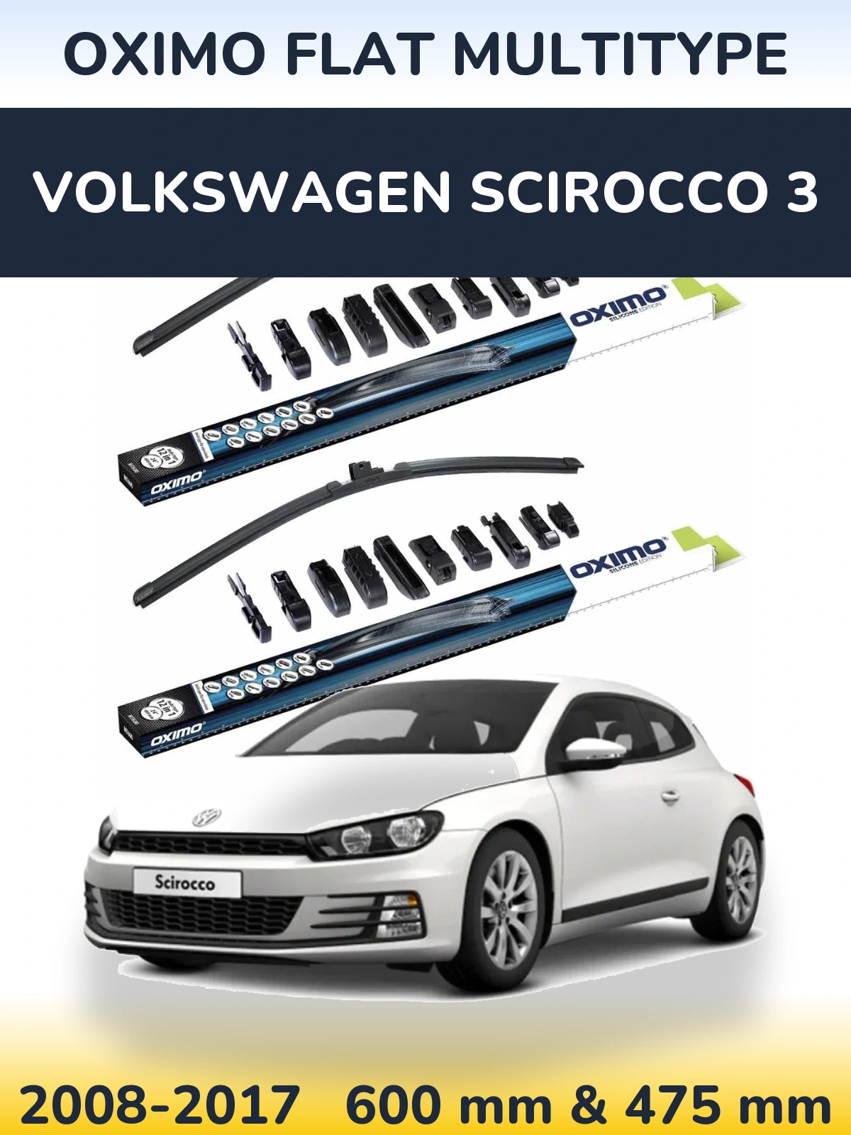 Комплект передніх щіток Oximo Flat MultiТипe 600 & 475 мм для Volkswagen Scirocco 3 2008-2017