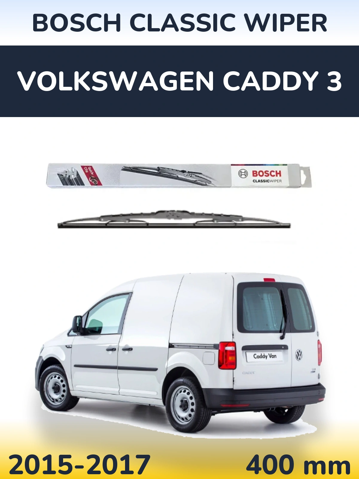 Rear wiper blade BOSCH Classic Wiper 400 mm for Volkswagen Caddy 3 2015-2017