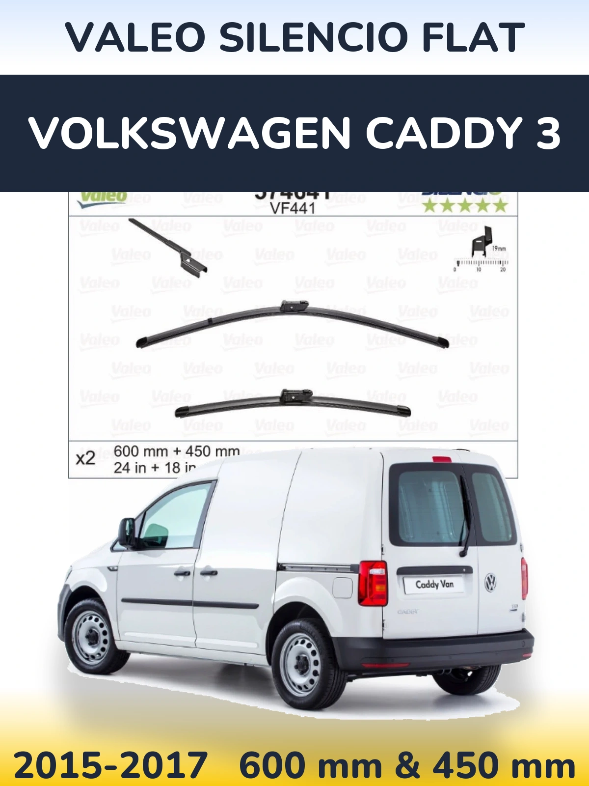 Комплект передних дворников Valeo Silencio Flat 600 & 450 мм для Volkswagen Caddy 3 2015-2017