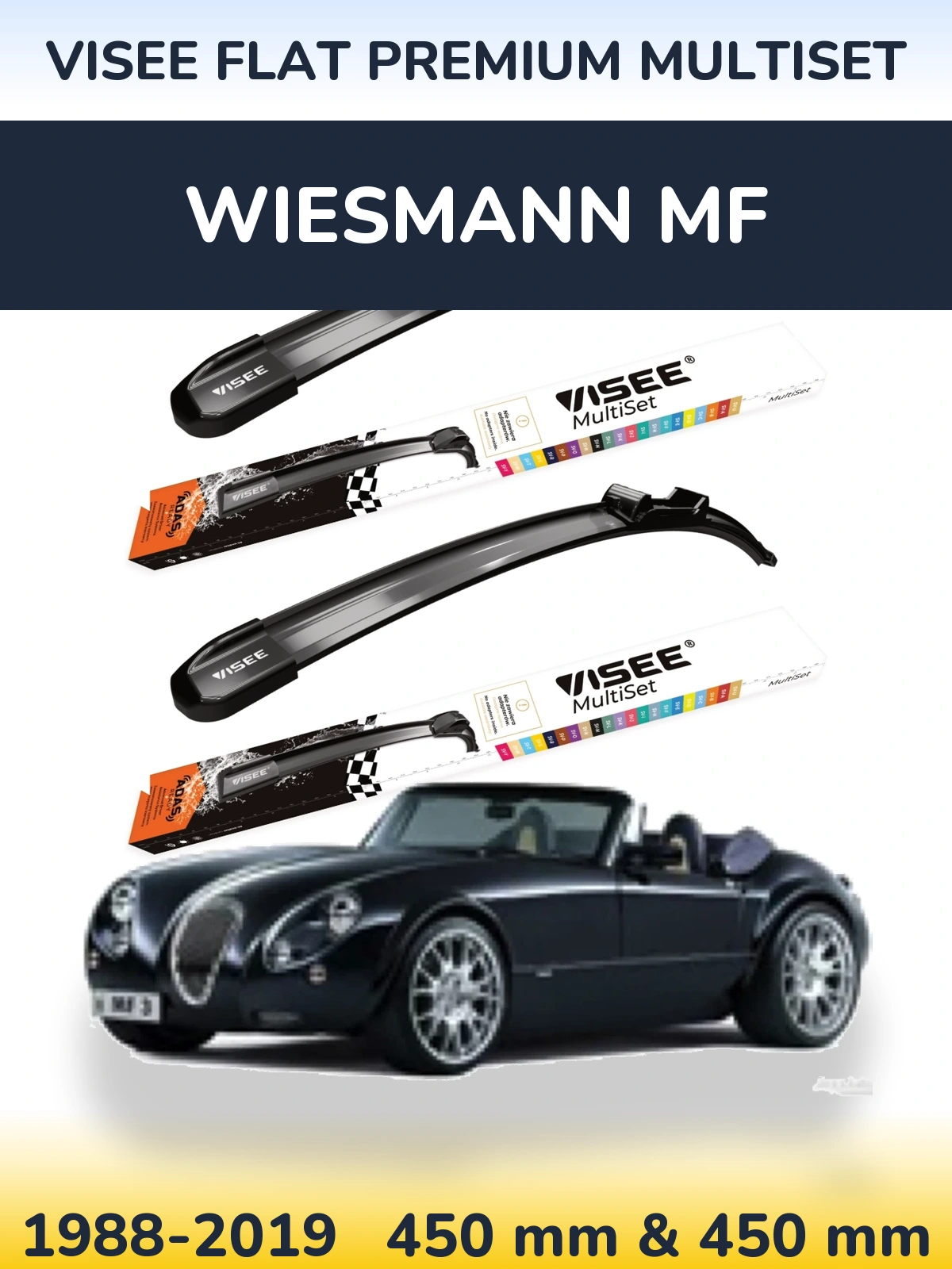 Front wiper blade set VISEE FLAT PREMIUM MultiSet 450 & 450 mm for Wiesmann MF 1988-2019