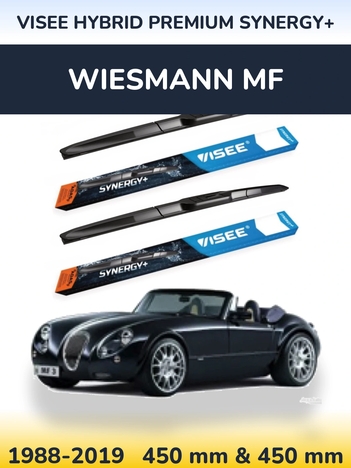 Front wiper blade set VISEE HYBRID PREMIUM SYNERGY+ 450 & 450 mm for Wiesmann MF 1988-2019