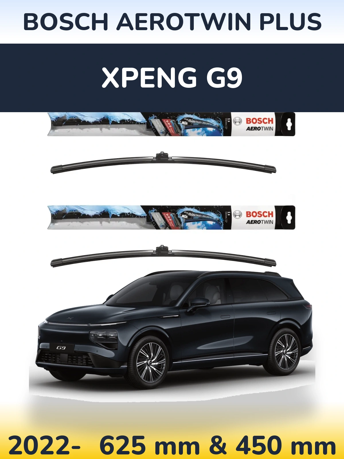 Front wiper blade set BOSCH AeroTwin Plus 600 & 450 mm for XPENG G9 2022-2026