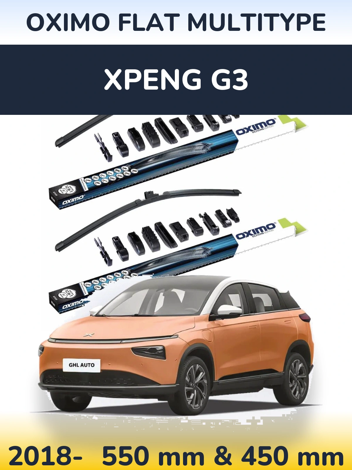 Front wiper blade set Oximo Flat MultiTipse 550 & 450 mm for XPENG G3 2018-2026