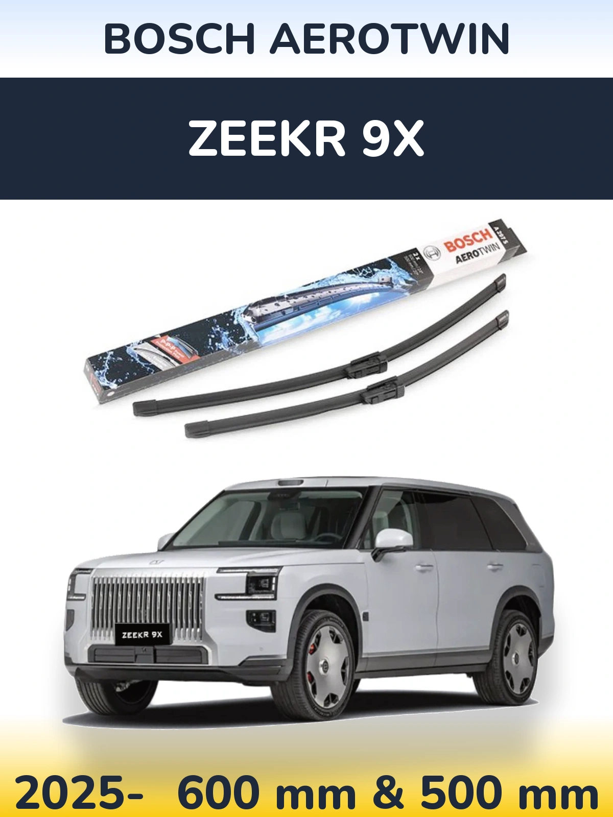 Комплект передних дворников BOSCH AeroTwin 600 & 500 мм для Zeekr 9X 2025-2026