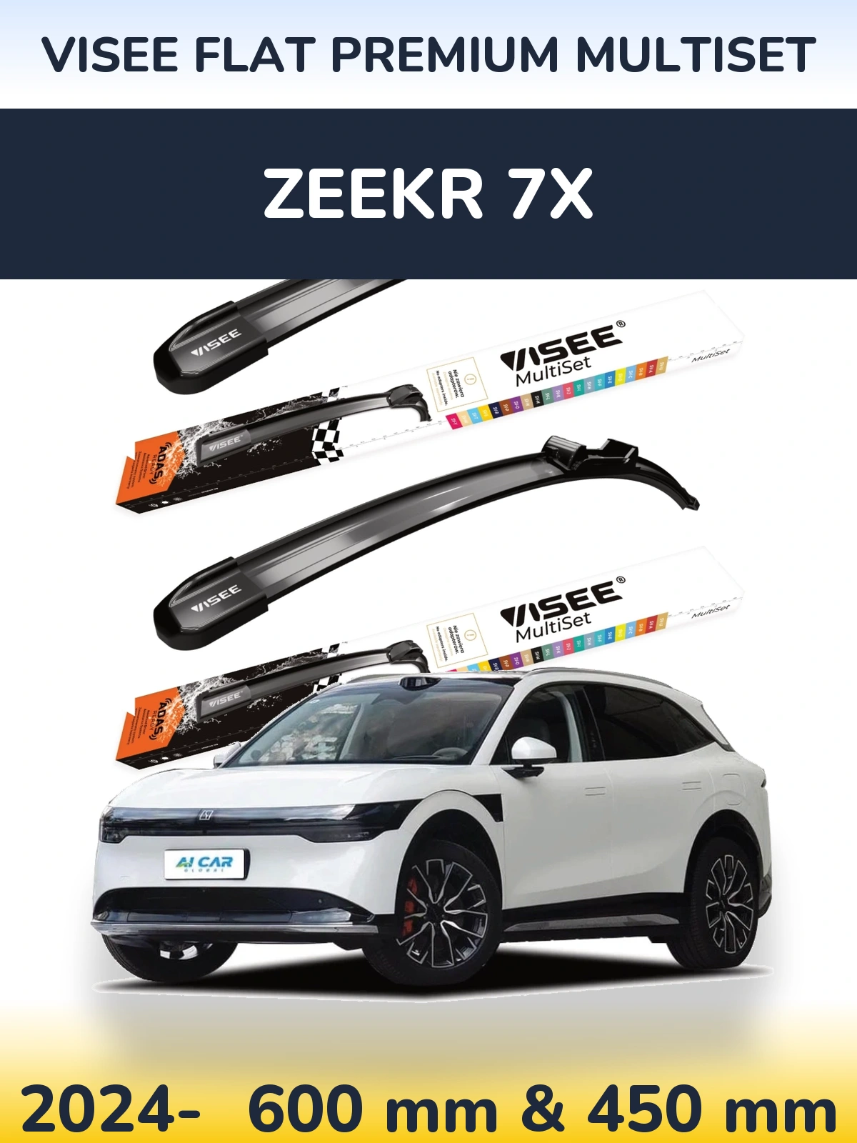 Комплект передніх щіток VISEE FLAT PREMIUM MultiSet 600 & 450 мм для Zeekr 7X 2024-2026