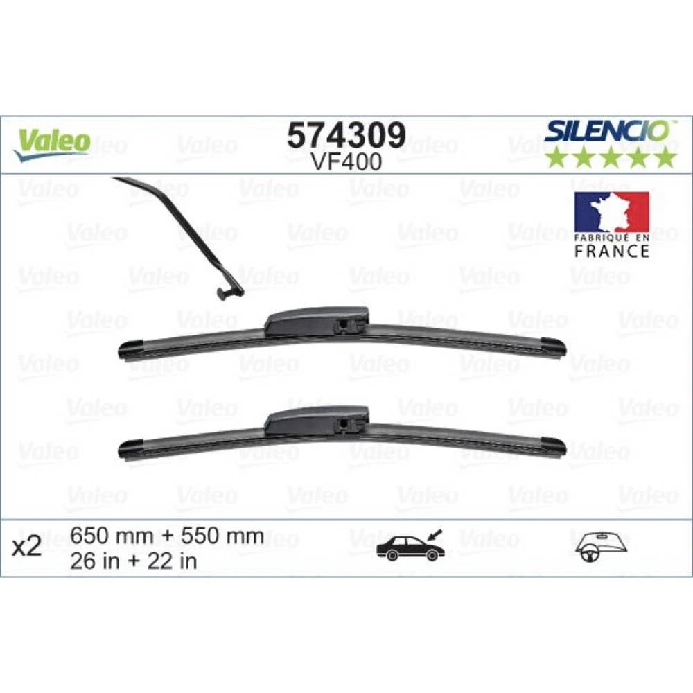 Front wiper blade set Valeo Silencio Flat 650 & 550 mm for Renault Grand Scenic 2003-2004