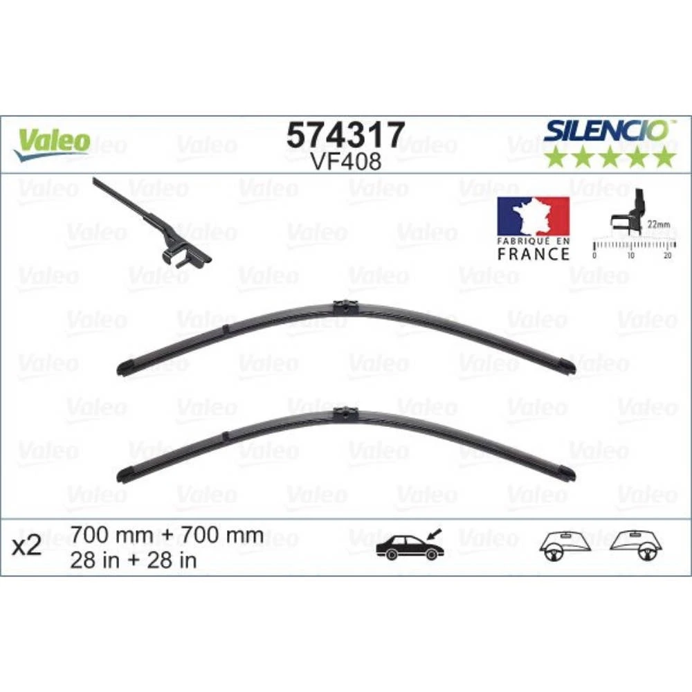 Front wiper blade set Valeo Silencio Flat 700 & 700 mm for Volkswagen Golf Plus 2009-2014