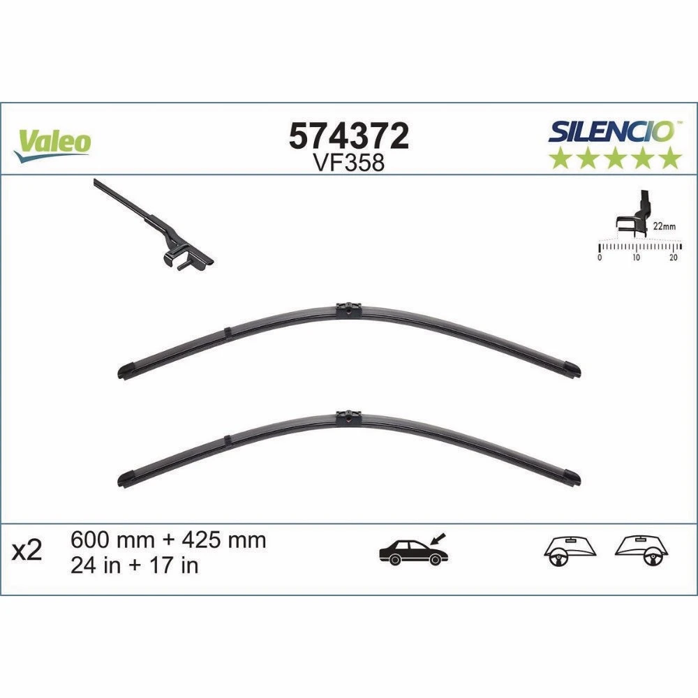 Stikla tīrītāji Valeo Silencio Flat automašīnai Fiat Croma