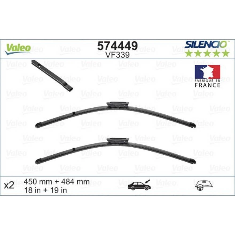 Front wiper blade set Valeo Silencio Flat 450 & 475 mm for MINI One 2012-2013