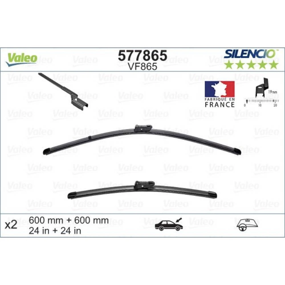 Front wiper blade set Valeo Silencio Flat 600 & 600 mm for Mercedes E Class 2013-2017