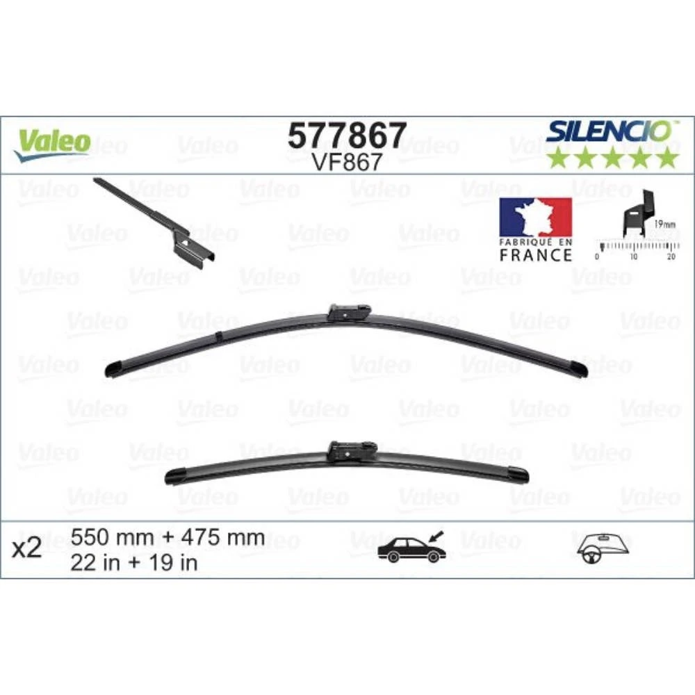 Комплект передних дворников Valeo Silencio Flat 550 & 475 мм для Jeep Renegade 2014-2026