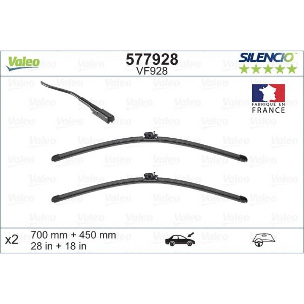 Front wiper blade set Valeo Silencio Flat 700 & 450 mm for Mercedes Vito 2014-2026