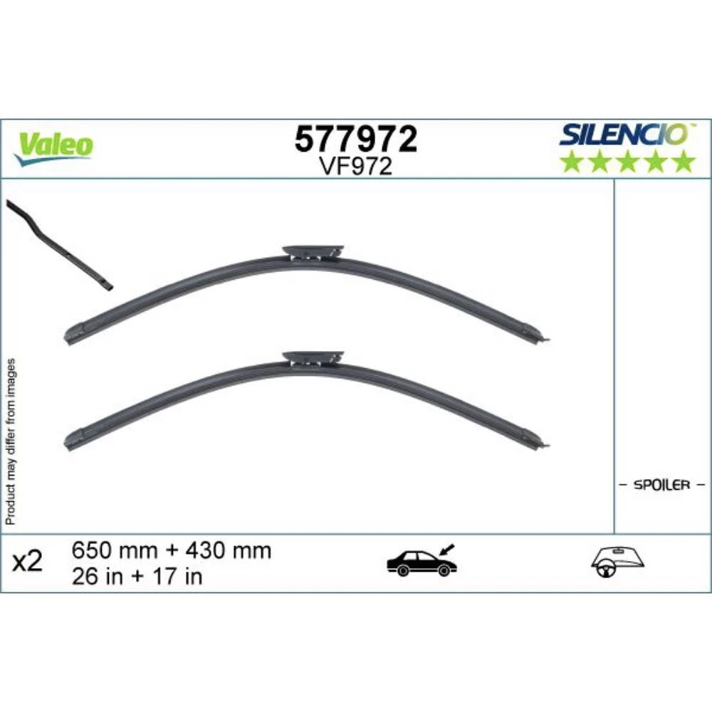 Front wiper blade set Valeo Silencio Flat 650 & 430 mm for Citroen C4 Cactus 2018-2020