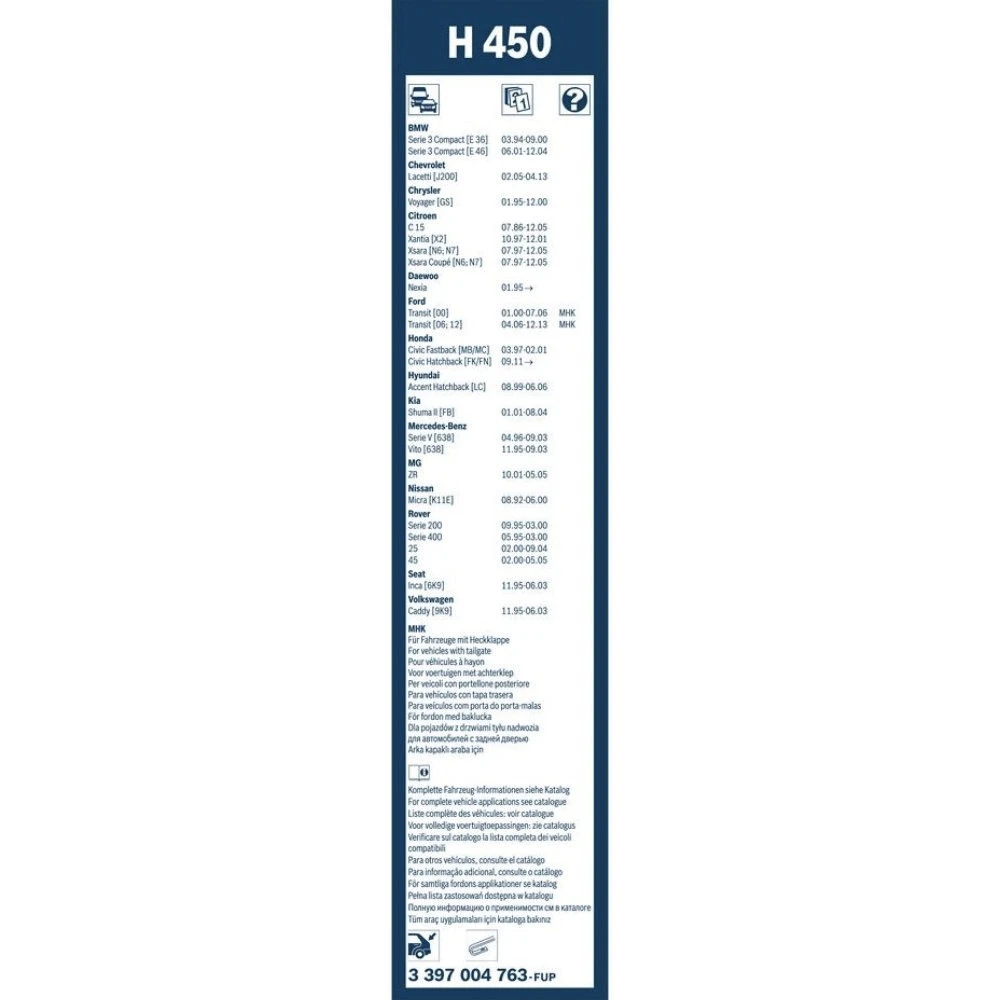 Rear wiper blade BOSCH Rear 450 mm for Jeep Wrangler 1 1985-1995