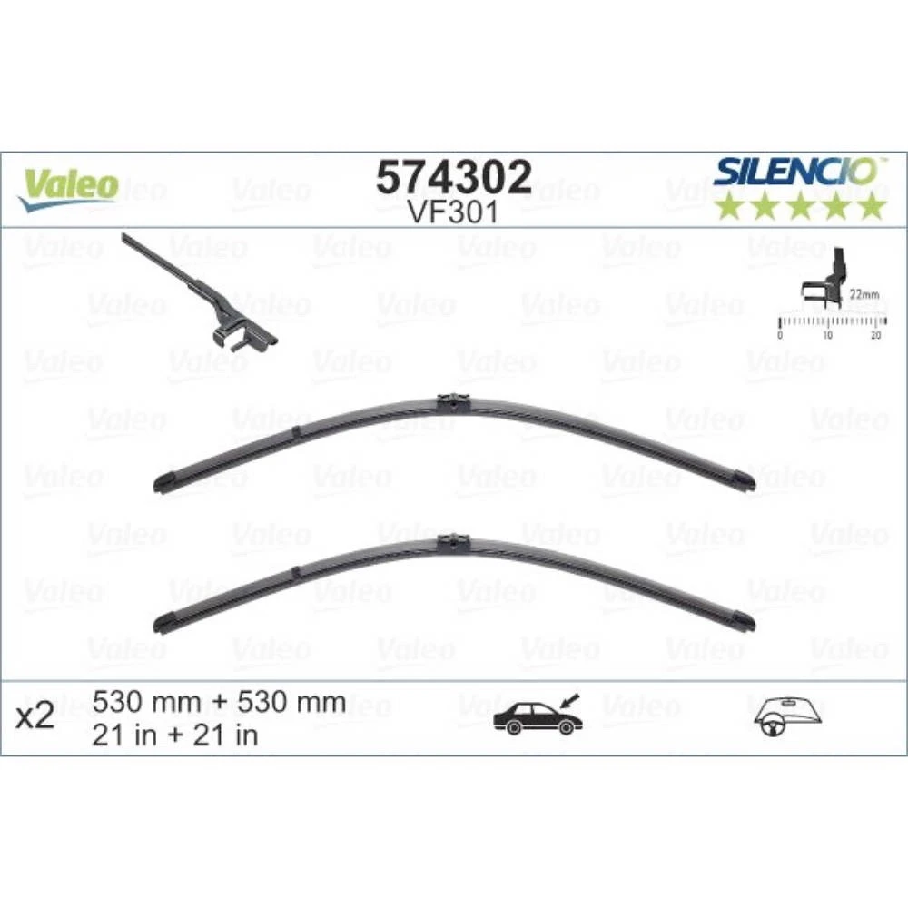 Stikla tīrītāji Valeo Silencio Flat automašīnai Volkswagen Passat