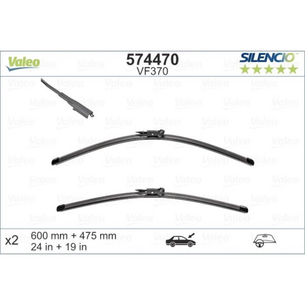 Front wiper blade set Valeo Silencio Flat 600 & 475 mm for BMW 3 Series Touring 2018-2026
