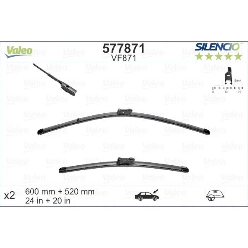 Stikla tīrītāji Valeo Silencio Flat automašīnai Bentley Continental