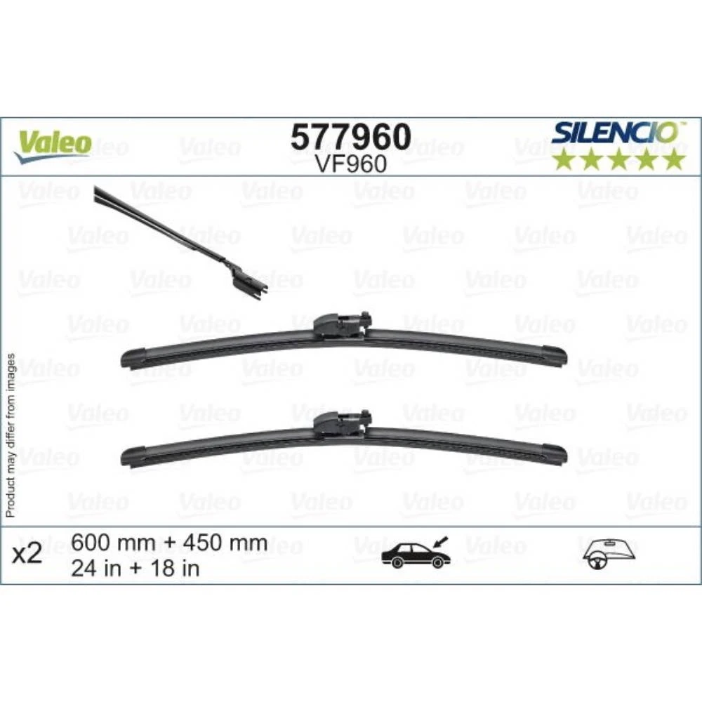Front wiper blade set Valeo Silencio Flat 600 & 450 mm for Mazda 6 2018-2024