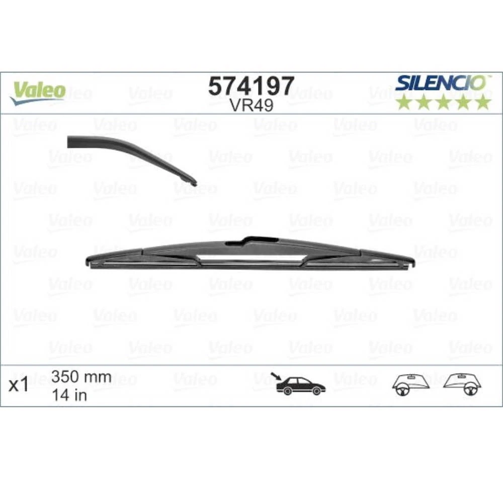Rear wiper blade Valeo Silencio Rear 350 mm for Smart Forfour 2004-2007
