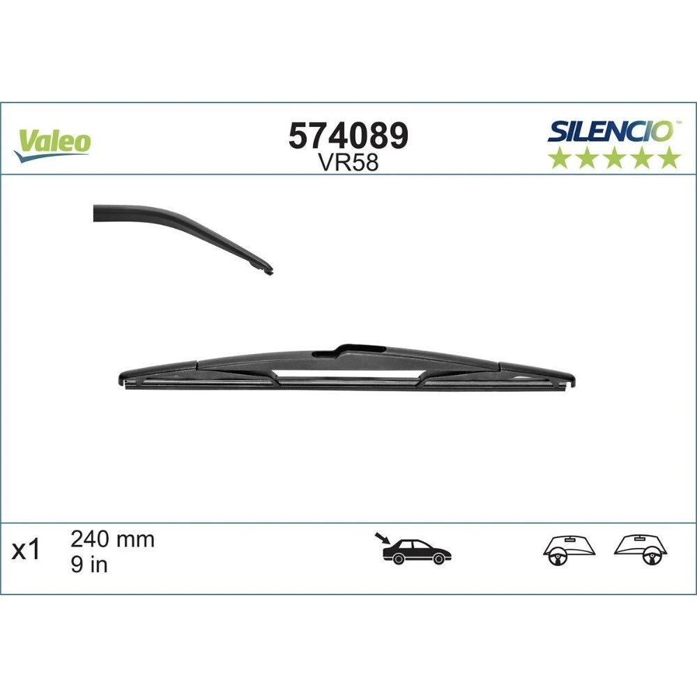 Rear wiper blade Valeo Silencio Rear 240 mm for Smart Forfour EQ 2017-2022